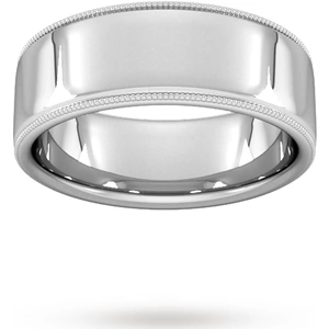 Goldsmiths 8mm Traditional Court Heavy Milgrain Edge Wedding Ring In 950 Palladium - Ring Size T