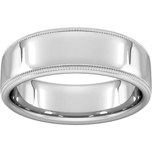 Goldsmiths 7mm D Shape Standard Milgrain Edge Wedding Ring In Platinum - Ring Size V