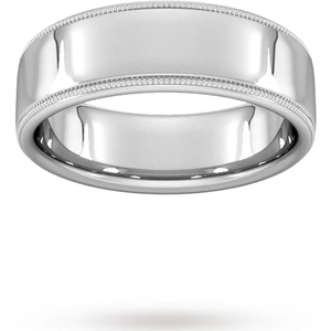 Goldsmiths 7mm D Shape Heavy Milgrain Edge Wedding Ring In 950 Palladium - Ring Size T
