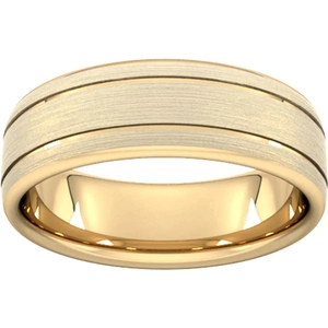 Goldsmiths 7mm Slight Court Standard Matt Finish With Double Grooves Wedding Ring In 9 Carat Yellow Gold - Ring Size P