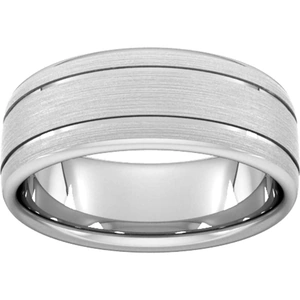 Goldsmiths 8mm Slight Court Extra Heavy Matt Finish With Double Grooves Wedding Ring In 18 Carat White Gold - Ring Size Q