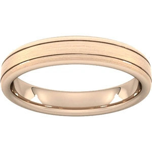 Goldsmiths 4mm D Shape Standard Matt Finish With Double Grooves Wedding Ring In 9 Carat Rose Gold - Ring Size U