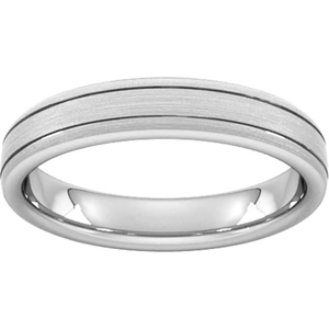 Goldsmiths 4mm D Shape Standard Matt Finish With Double Grooves Wedding Ring In 950 Palladium - Ring Size V