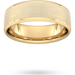 Goldsmiths 7mm D Shape Standard Polished Chamfered Edges With Matt Centre Wedding Ring In 9 Carat Yellow Gold - Ring Size S