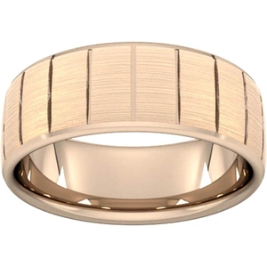 Goldsmiths 8mm Slight Court Heavy Vertical Lines Wedding Ring In 9 Carat Rose Gold - Ring Size P