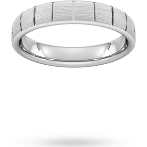 Goldsmiths 4mm Flat Court Heavy Vertical Lines Wedding Ring In 950 Palladium - Ring Size P