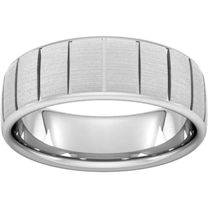 Goldsmiths 7mm Flat Court Heavy Vertical Lines Wedding Ring In 950 Palladium - Ring Size P
