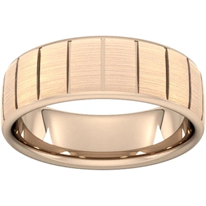 Goldsmiths 7mm Traditional Court Heavy Vertical Lines Wedding Ring In 9 Carat Rose Gold - Ring Size P