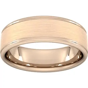 Goldsmiths 7mm Slight Court Standard Matt Centre With Grooves Wedding Ring In 9 Carat Rose Gold - Ring Size X