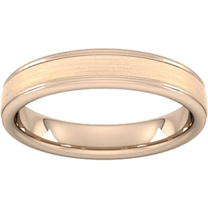 Goldsmiths 4mm Slight Court Heavy Matt Centre With Grooves Wedding Ring In 9 Carat Rose Gold - Ring Size P