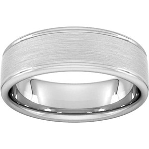 Goldsmiths 7mm Slight Court Extra Heavy Matt Centre With Grooves Wedding Ring In 18 Carat White Gold - Ring Size U