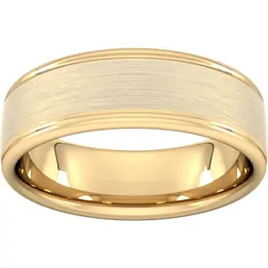 Goldsmiths 7mm Slight Court Extra Heavy Matt Centre With Grooves Wedding Ring In 18 Carat Yellow Gold - Ring Size G