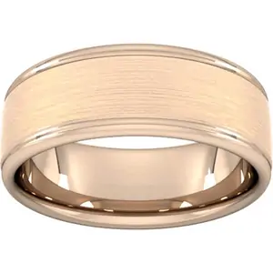 Goldsmiths 8mm Slight Court Standard Matt Centre With Grooves Wedding Ring In 18 Carat Rose Gold - Ring Size M