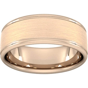 Goldsmiths 8mm Slight Court Standard Matt Centre With Grooves Wedding Ring In 18 Carat Rose Gold - Ring Size R