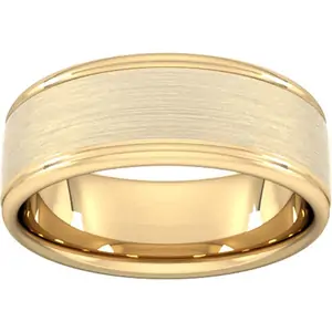Goldsmiths 8mm Traditional Court Heavy Matt Centre With Grooves Wedding Ring In 9 Carat Yellow Gold - Ring Size Z