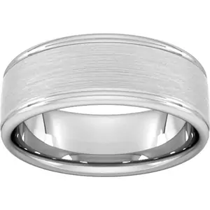 Goldsmiths 8mm Traditional Court Heavy Matt Centre With Grooves Wedding Ring In Platinum - Ring Size Z