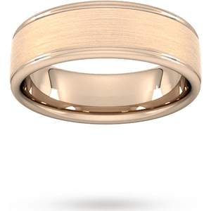 Goldsmiths 7mm D Shape Standard Matt Centre With Grooves Wedding Ring In 9 Carat Rose Gold - Ring Size Q