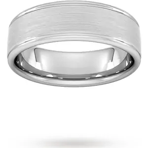 Goldsmiths 7mm D Shape Heavy Matt Centre With Grooves Wedding Ring In 18 Carat White Gold - Ring Size L