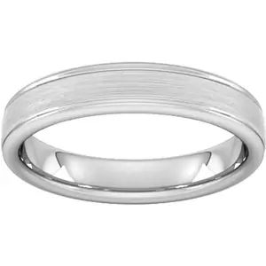 Goldsmiths 4mm D Shape Heavy Matt Centre With Grooves Wedding Ring In 950 Palladium - Ring Size S