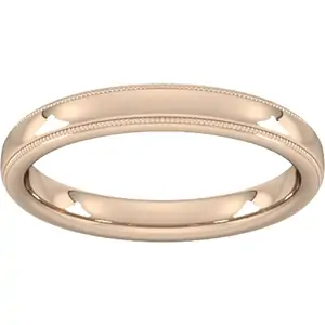 Goldsmiths 3mm Slight Court Standard Milgrain Edge Wedding Ring In 18 Carat Rose Gold - Ring Size R