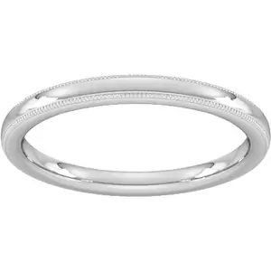 Goldsmiths 2mm Flat Court Heavy Milgrain Edge Wedding Ring In 9 Carat White Gold - Ring Size H