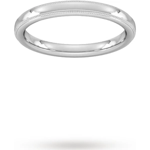 Goldsmiths 2.5mm Flat Court Heavy Milgrain Edge Wedding Ring In 18 Carat White Gold - Ring Size J
