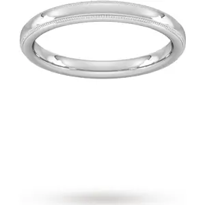 Goldsmiths 2.5mm Flat Court Heavy Milgrain Edge Wedding Ring In 18 Carat White Gold - Ring Size R