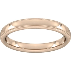 Goldsmiths 3mm Flat Court Heavy Milgrain Edge Wedding Ring In 18 Carat Rose Gold - Ring Size J