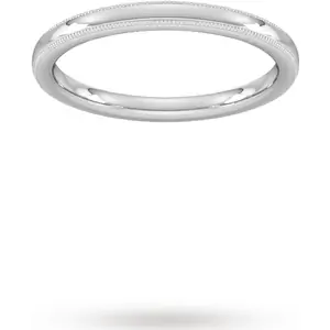 Goldsmiths 2mm D Shape Heavy Milgrain Edge Wedding Ring In Platinum - Ring Size G