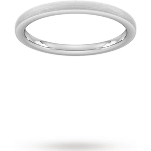 Goldsmiths 2mm D Shape Standard Polished Chamfered Edges With Matt Centre Wedding Ring In 9 Carat White Gold - Ring Size O
