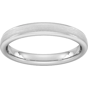 Goldsmiths 3mm D Shape Heavy Matt Centre With Grooves Wedding Ring In Platinum - Ring Size J