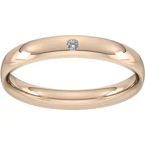 Goldsmiths 3mm Brilliant Cut Rub Over Diamond Set Wedding Ring In 9 Carat Rose Gold - Ring Size W