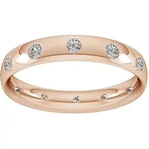 Goldsmiths 3mm 0.33 Carat Total Weight Twelve Stone Brilliant Cut Rub Over Diamond Set Wedding Ring In 18 Carat Rose Gold - Ring Size U