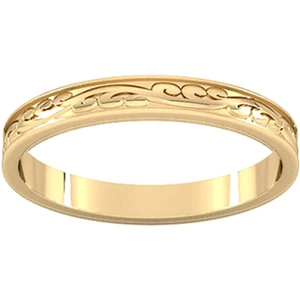 Goldsmiths 2.5mm Hand Engraved Wedding Ring In 18 Carat Yellow Gold - Ring Size L