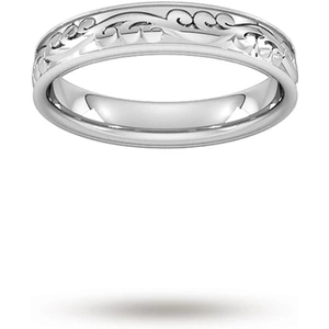 Goldsmiths 4mm Hand Engraved Wedding Ring In Platinum - Ring Size T