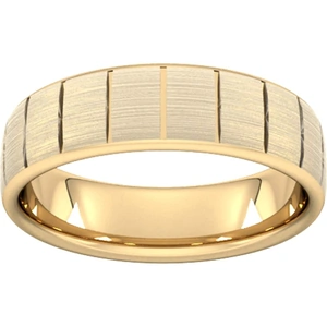 Goldsmiths 6mm Slight Court Heavy Vertical Lines Wedding Ring In 9 Carat Yellow Gold - Ring Size P