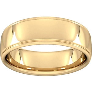 Goldsmiths 7mm Slight Court Heavy Polished Finish With Grooves Wedding Ring In 18 Carat Yellow Gold - Ring Size S