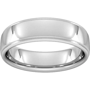 Goldsmiths 6mm Slight Court Standard Polished Finish With Grooves Wedding Ring In Platinum - Ring Size V