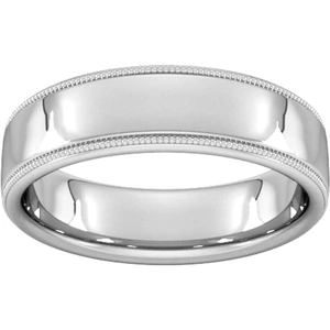 Goldsmiths 6mm Slight Court Standard Milgrain Edge Wedding Ring In Platinum - Ring Size P