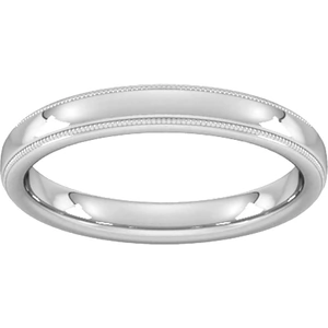 Goldsmiths 3mm D Shape Standard Milgrain Edge Wedding Ring In 9 Carat White Gold - Ring Size P