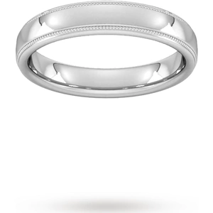 Goldsmiths 4mm D Shape Standard Milgrain Edge Wedding Ring In 18 Carat White Gold - Ring Size T