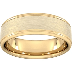 Goldsmiths 7mm D Shape Heavy Matt Centre With Grooves Wedding Ring In 9 Carat Yellow Gold - Ring Size P