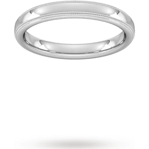 Goldsmiths 3mm Traditional Court Standard Milgrain Edge Wedding Ring In Platinum - Ring Size J