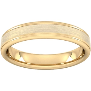 Goldsmiths 4mm Traditional Court Standard Matt Centre With Grooves Wedding Ring In 9 Carat Yellow Gold - Ring Size T