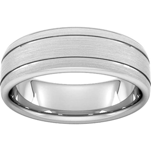Goldsmiths 7mm Traditional Court Heavy Matt Finish With Double Grooves Wedding Ring In 18 Carat White Gold - Ring Size P