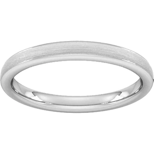 Goldsmiths 2.5mm Flat Court Heavy Matt Centre With Grooves Wedding Ring In 9 Carat White Gold - Ring Size J