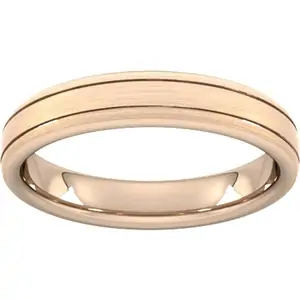 Goldsmiths 4mm Flat Court Heavy Matt Finish With Double Grooves Wedding Ring In 9 Carat Rose Gold - Ring Size Y