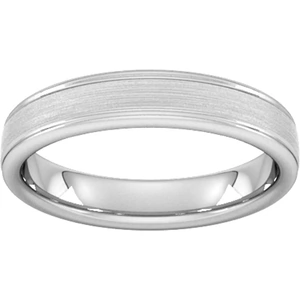 Goldsmiths 4mm Flat Court Heavy Matt Centre With Grooves Wedding Ring In 18 Carat White Gold - Ring Size R