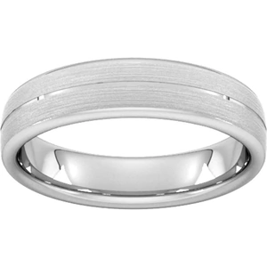 Goldsmiths 5mm Flat Court Heavy Centre Groove With Chamfered Edge Wedding Ring In Platinum - Ring Size P