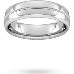 Goldsmiths 6mm Flat Court Heavy Milgrain Centre Wedding Ring In 950 Palladium - Ring Size L